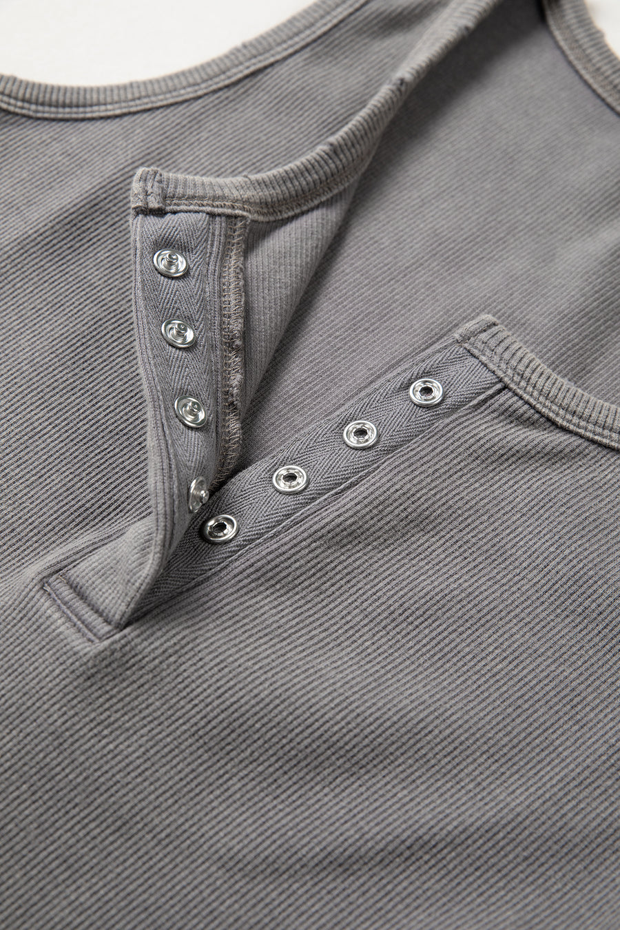 Vintage Distressed Ribbed Mineral Wash Button Neck Tank Top