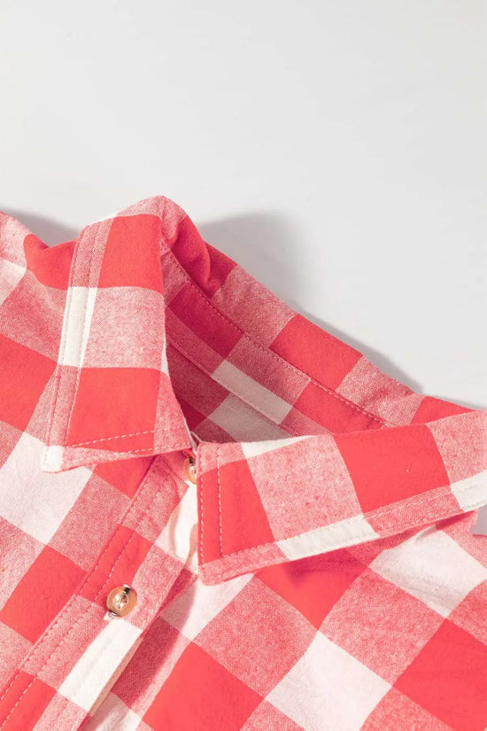 Pink plaid oversized shirt dress sleeve with button cuff