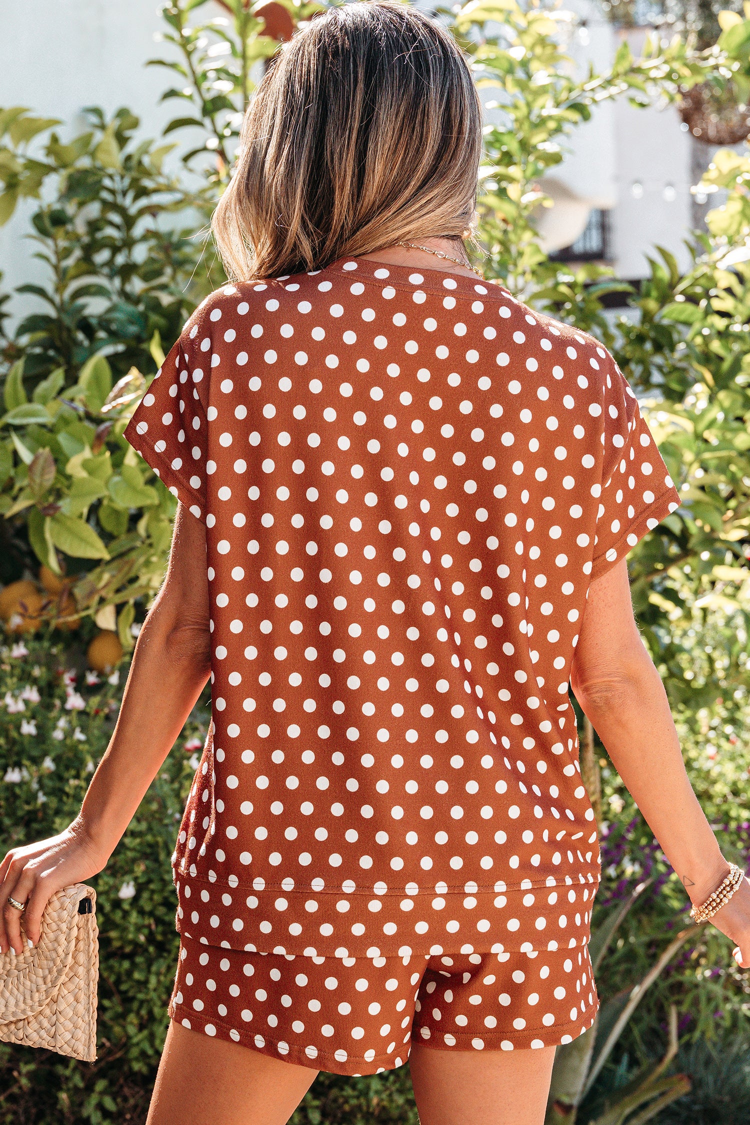 Polka Dot Print Round Neck Short Sleeve Top & Shorts Co-Ord Set