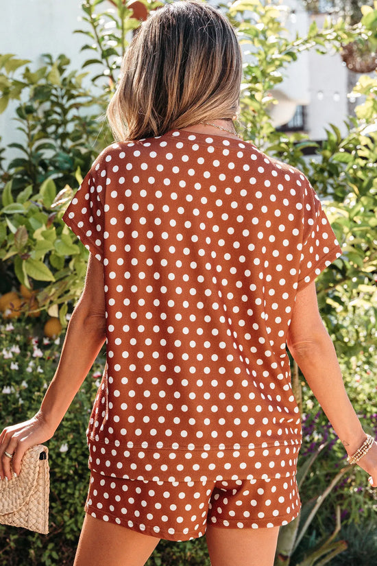 Purple polka dot print short set