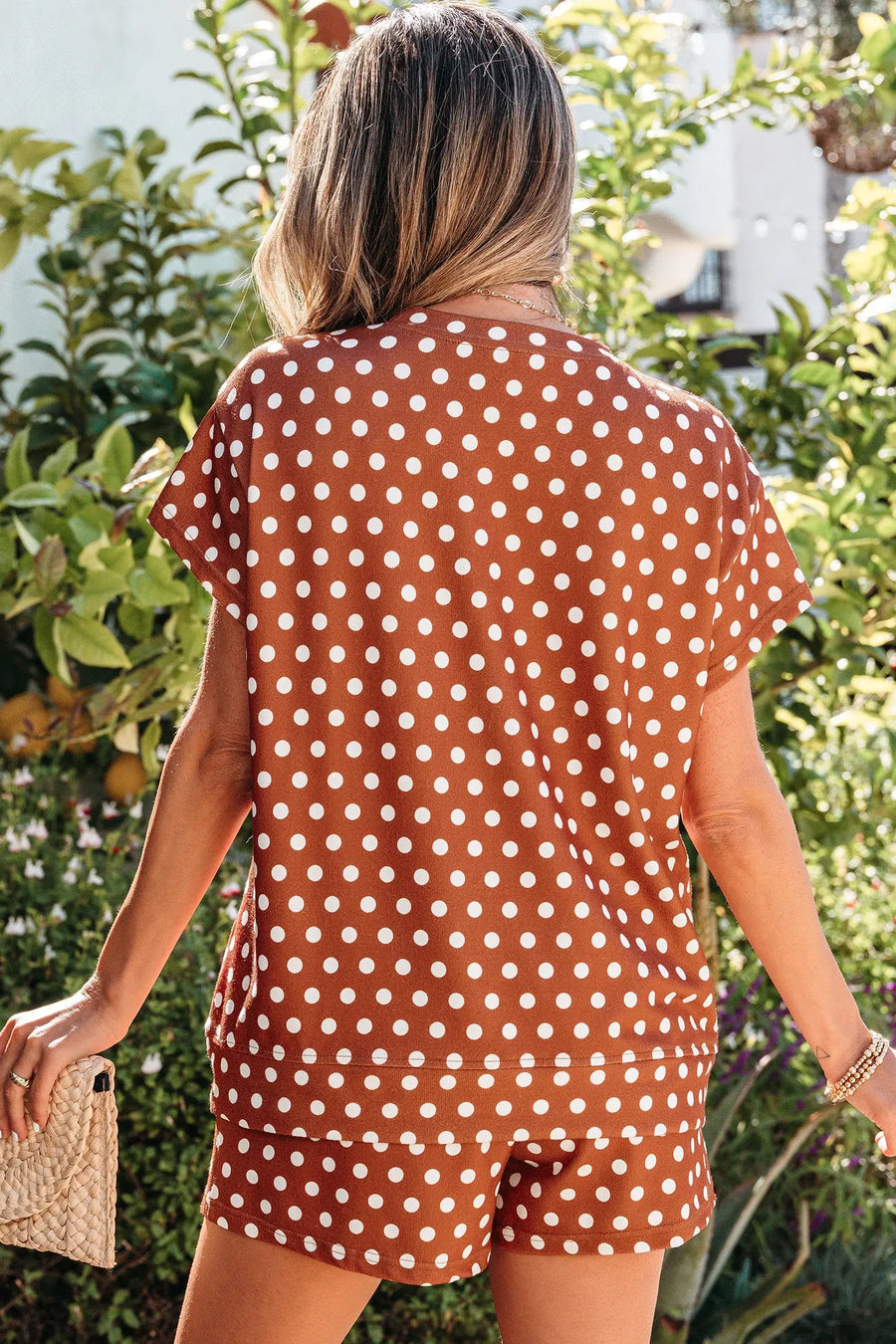 Polka Dot Print Round Neck Short Sleeve Top & Shorts Co-Ord Set