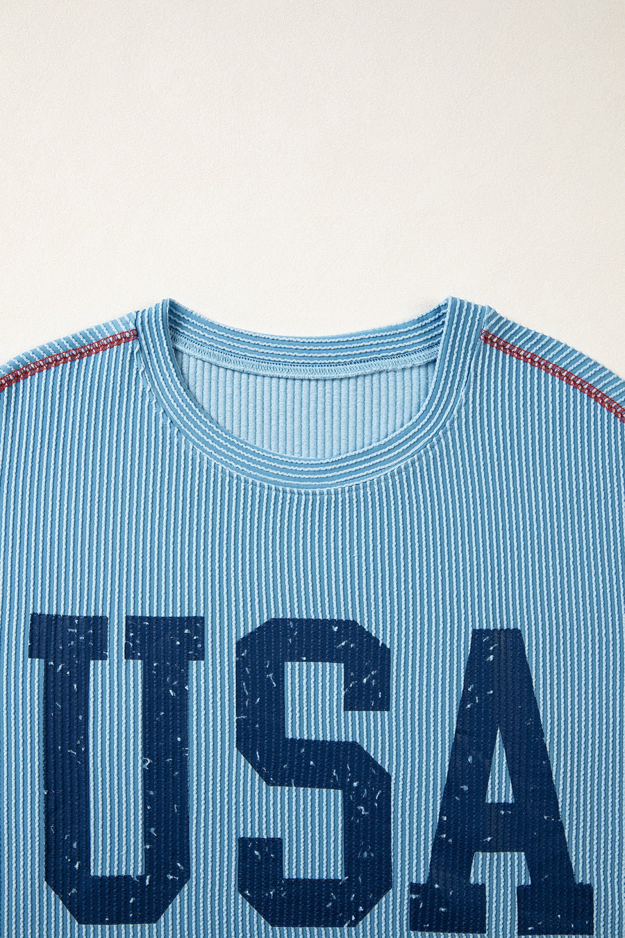 USA Graphic Ribbed Half Sleeve Loose Top Round Neck Tunic Length — styled flat lay | Fashionfitz UK