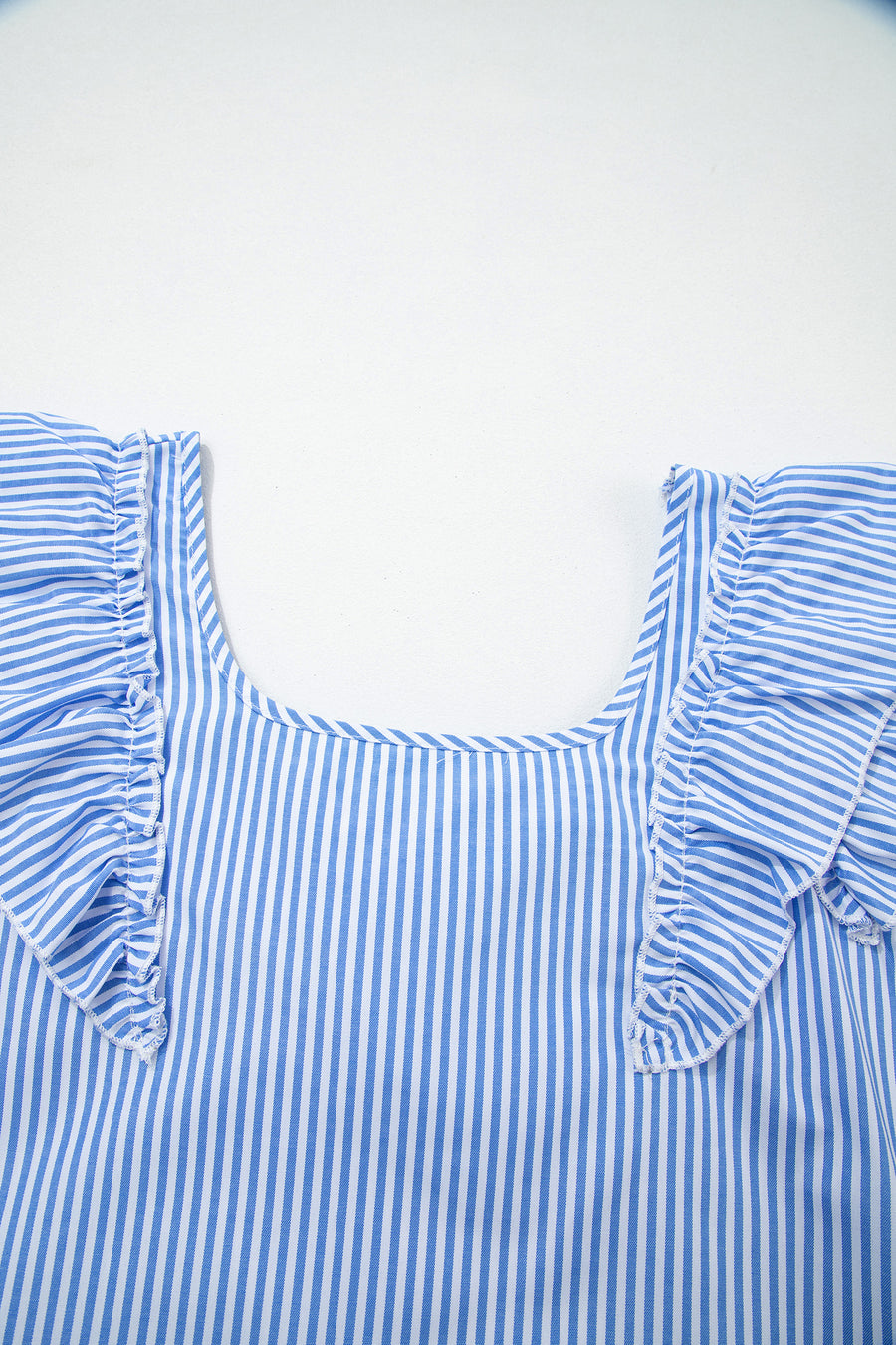 Sky Blue Striped Square Neck Ruffled Bow Blouse Women UK