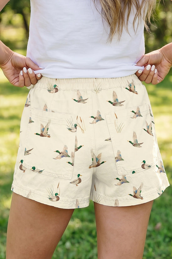 Duck Print Drawstring Denim Shorts Women UK