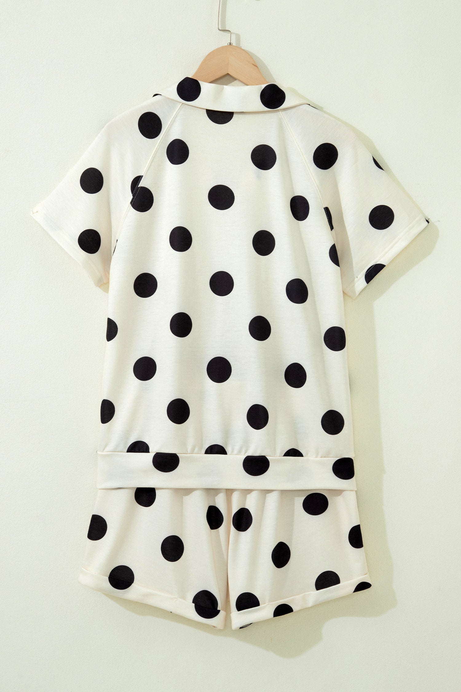 Polka Dot V Neck Short Sleeve Tee High Waist Drawstring Shorts Set