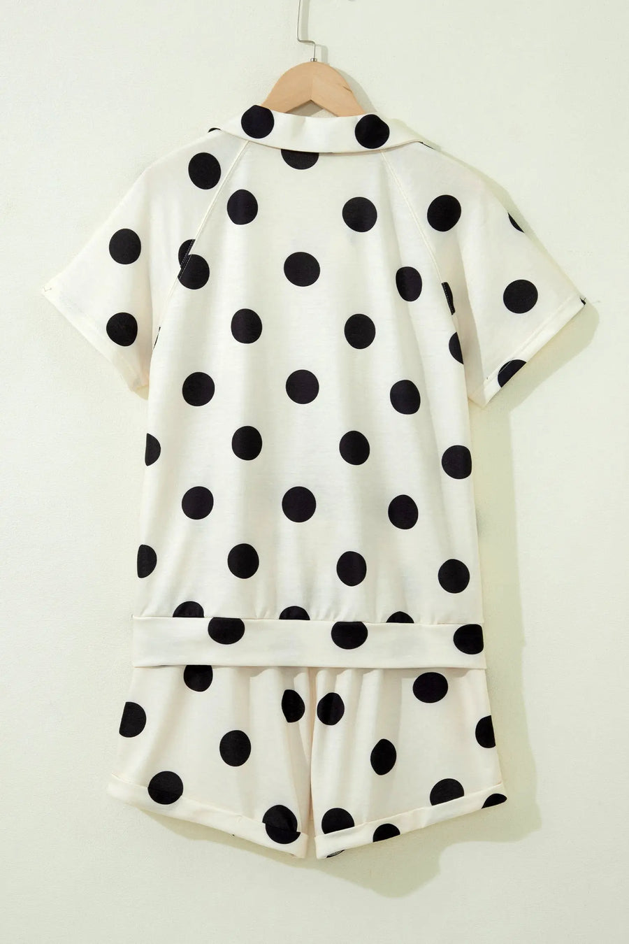 Polka Dot V Neck Short Sleeve Tee High Waist Drawstring Shorts Set — side view | Fashionfitz UK