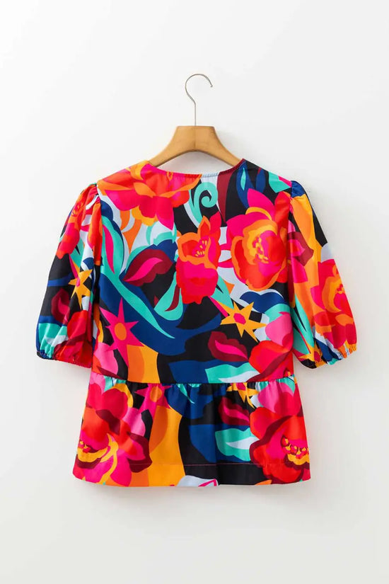 Abstract floral babydoll blouse blouses