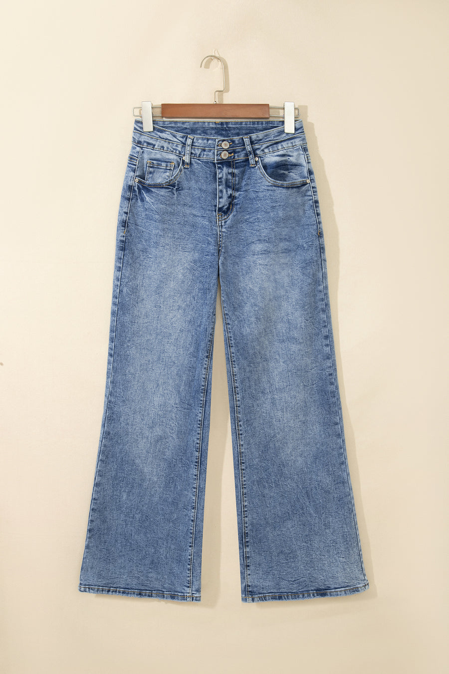 Acid Wash Pocket Detail High Waist Flare Jeans Women UK