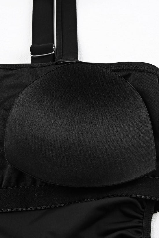 Black Square Neck Tankini Swimsuit