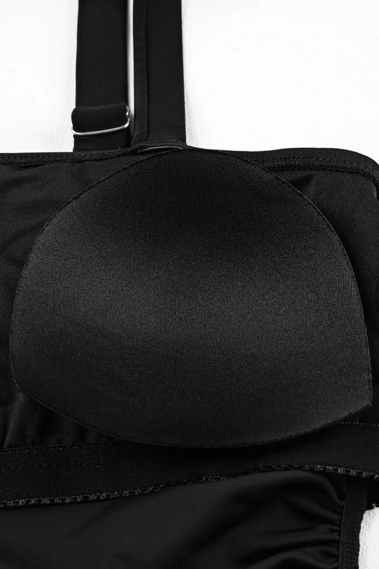 Black square neck sleeveless tankini swimsuit | fashionfitz