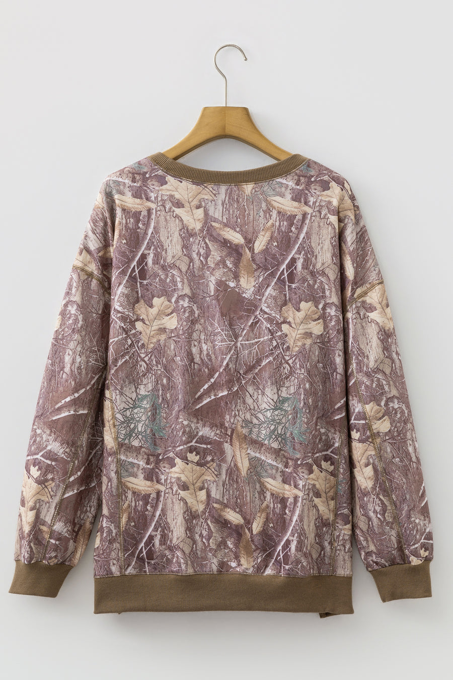 Brown Abstract Camo Colourblock Baggy Pullover Sweatshirt