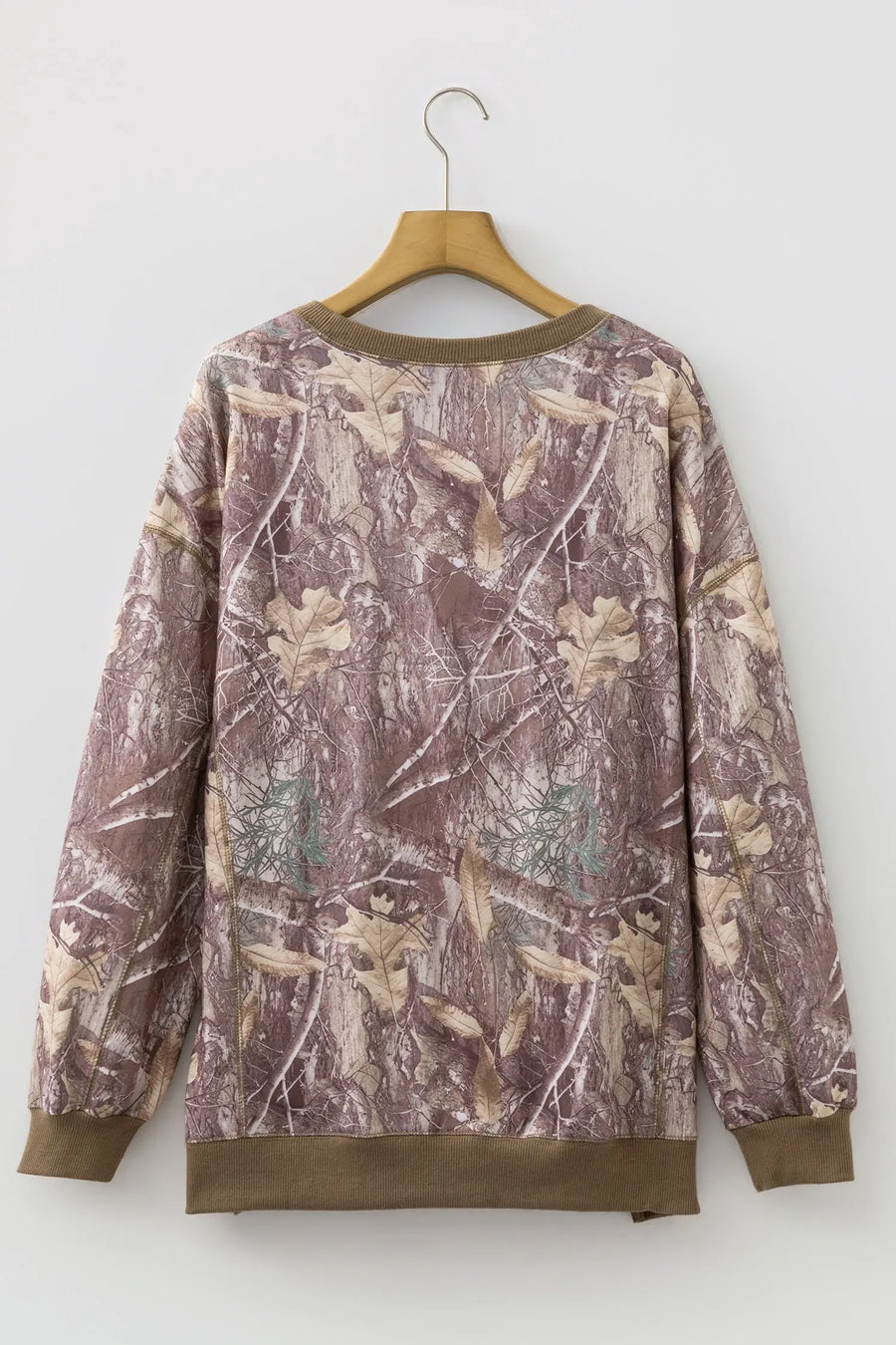 Brown Abstract Camo Colourblock Baggy Pullover Sweatshirt