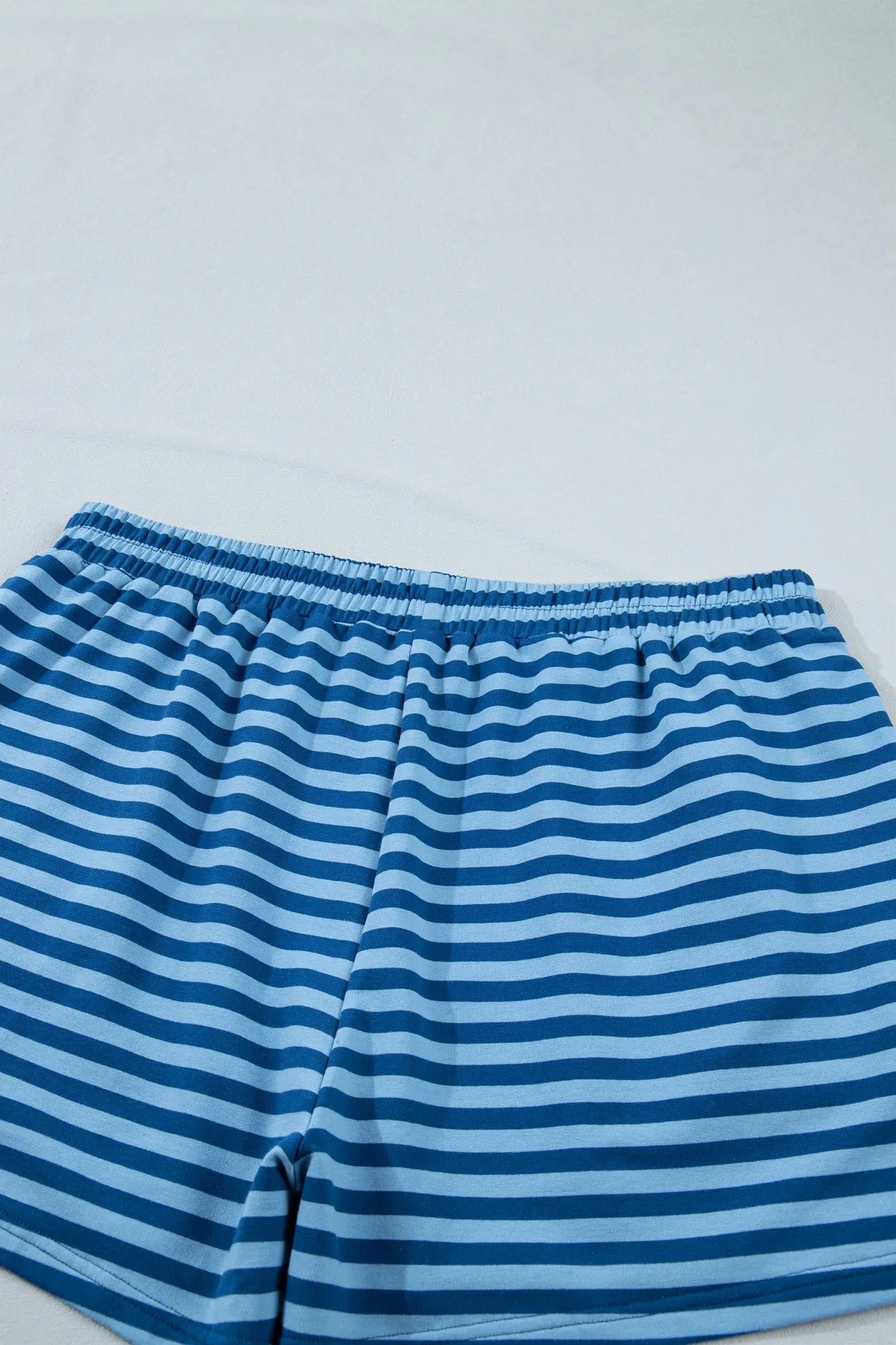 Blue stripe plus size dropped shoulder tee & shorts two-piece set outfit sets