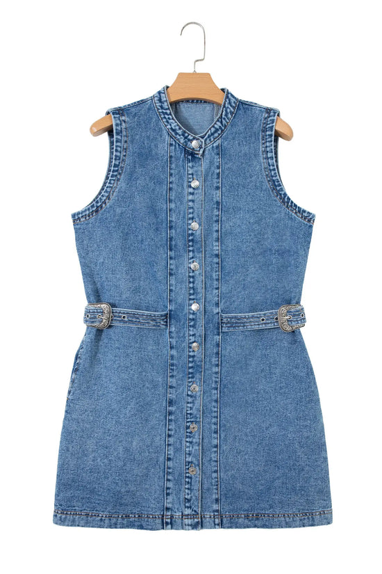 Western belt sleeveless denim dress dresses