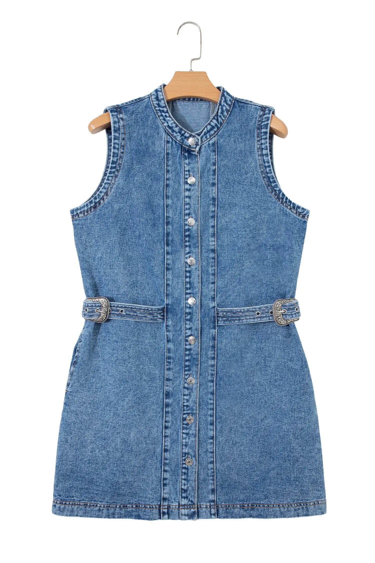Western belt sleeveless denim dress dresses