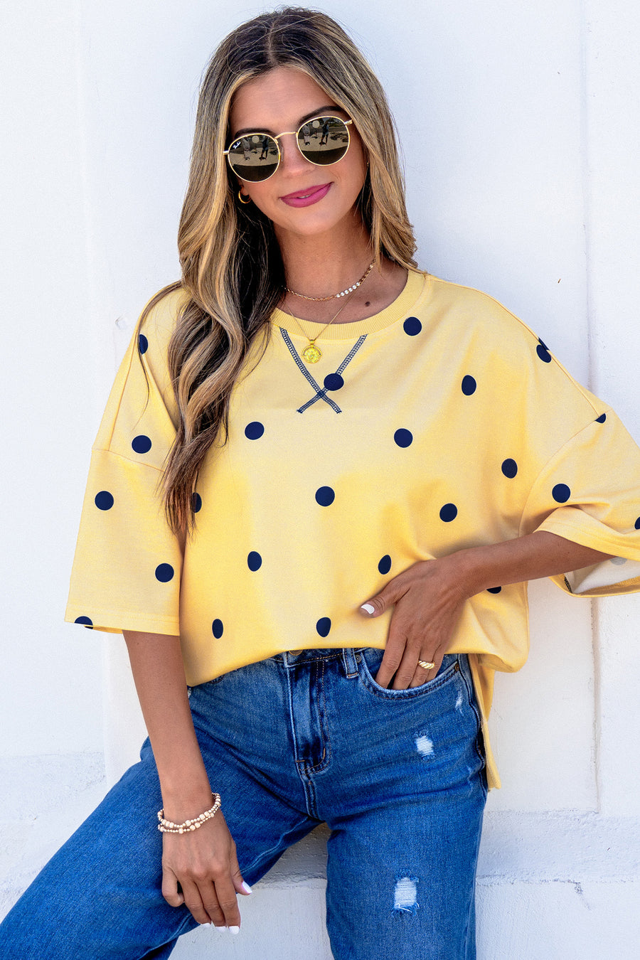 Polka Dot Crossed Seam Oversized Tunic Tee Women UK