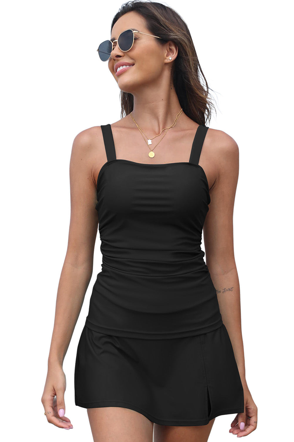 Black Square Neck Tankini Swimsuit