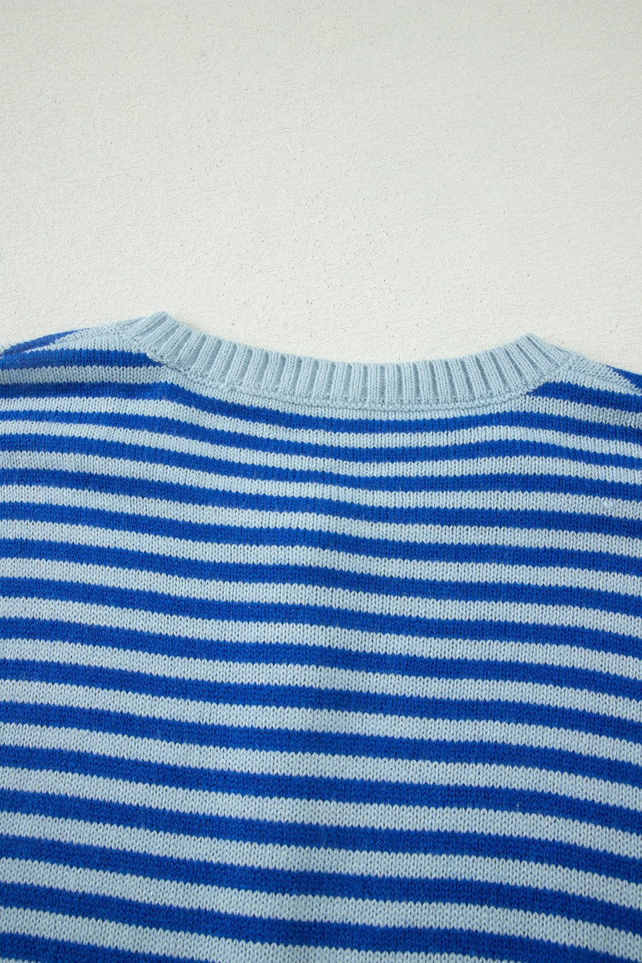 Blue Stripe Half Sleeve Knit Button Cardigan Women UK — lifestyle shot | Fashionfitz UK