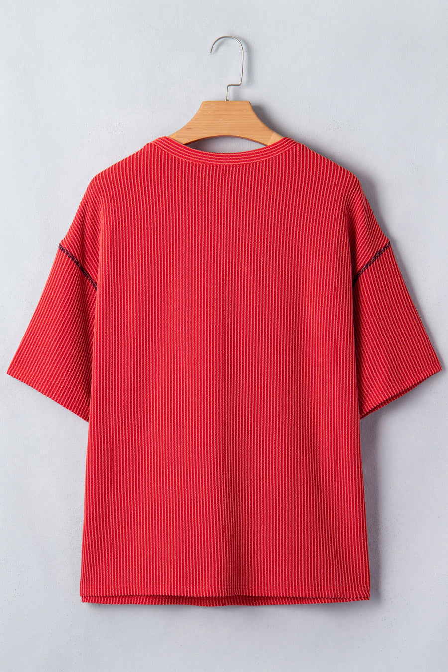 USA Graphic Ribbed Half Sleeve Loose Top Round Neck Tunic Length