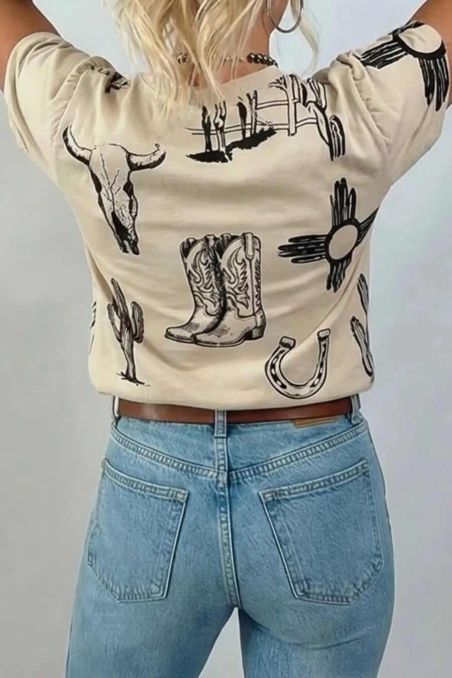 Women's retro western tee UK — styled with jeans and cowboy boots