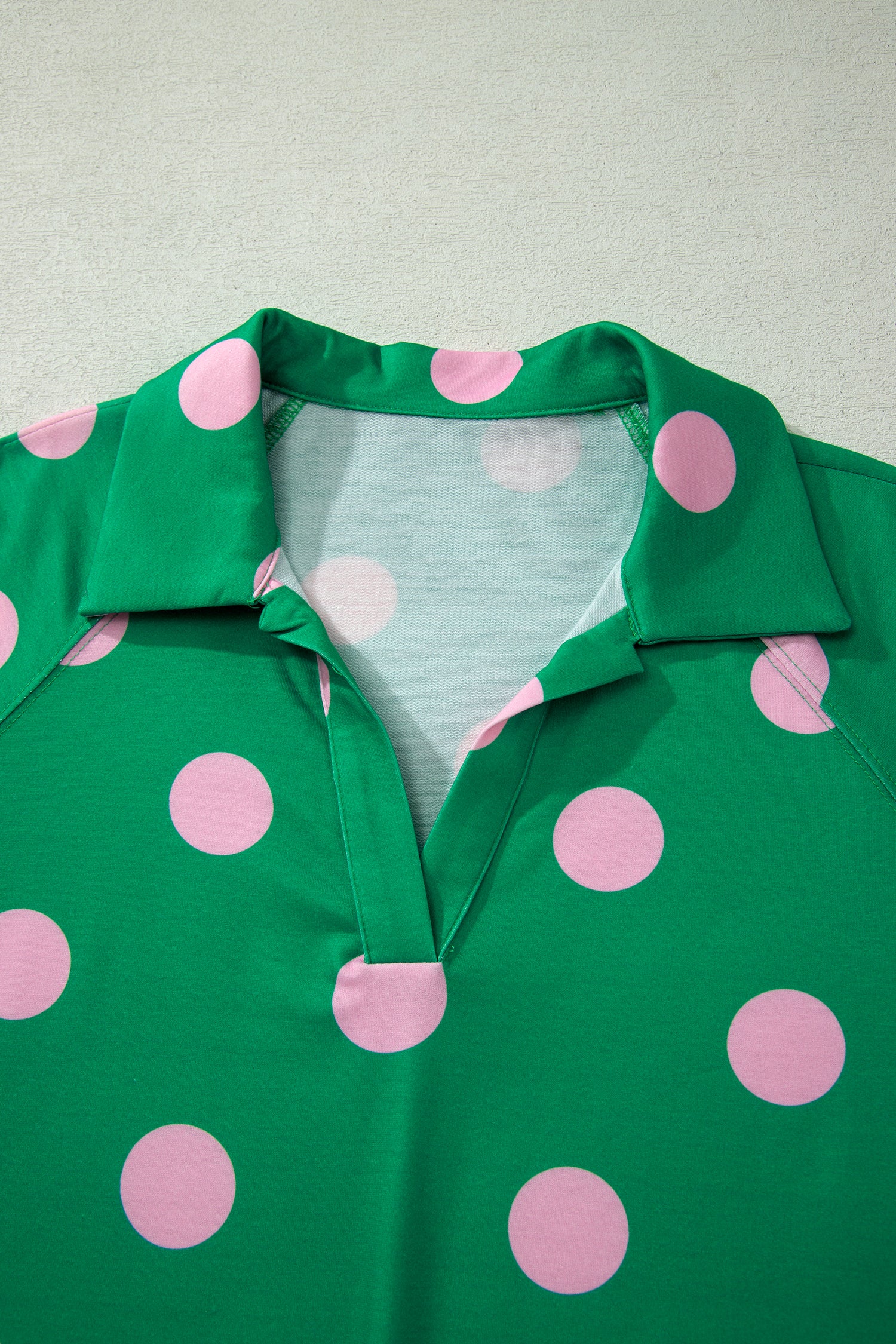 Polka Dot V Neck Short Sleeve Tee High Waist Drawstring Shorts Set