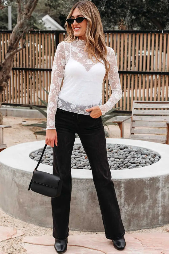 Sheer floral lace top - flirty style | lightweight slim fit