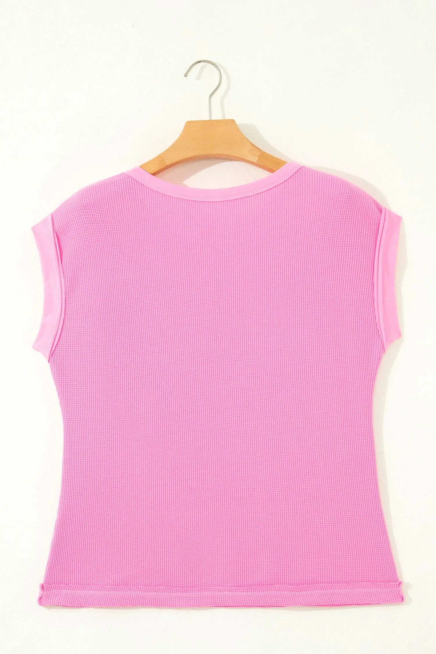 Waffle patchwork sleeveless top raw seam chest pocket round neck casual tank tops