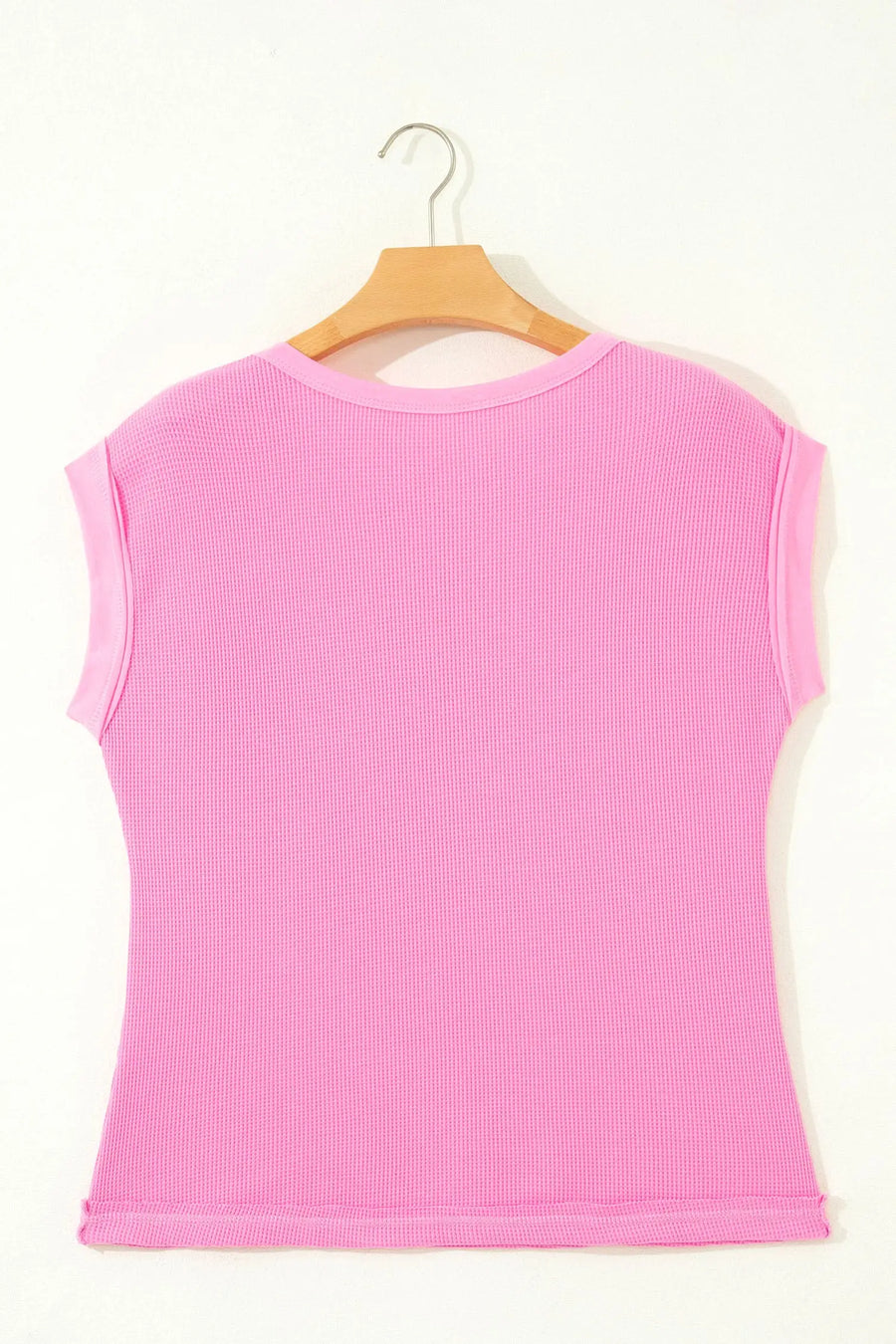 Waffle patchwork sleeveless top raw seam chest pocket round neck casual tank tops
