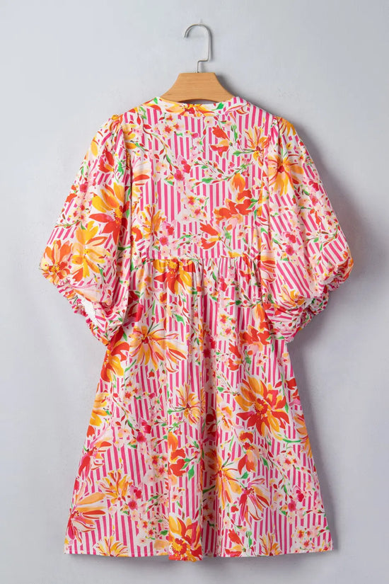 Women’s floral tie neck puff sleeve mini dress | fashionfitz