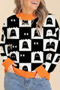 High Neck Drop Shoulder Geometric Print Sweater