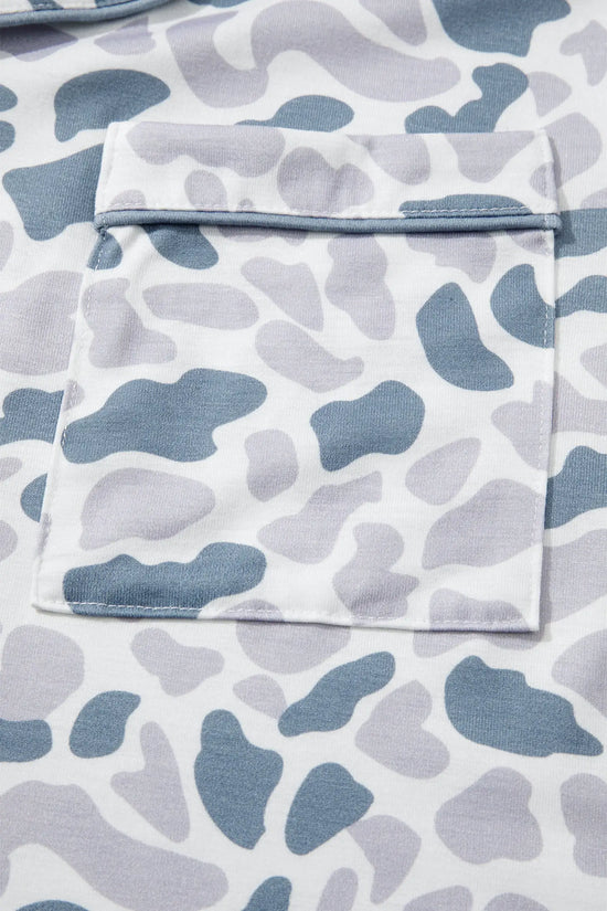 Camouflage print lapel shirt & shorts 2-piece pyjama set beige pajamas