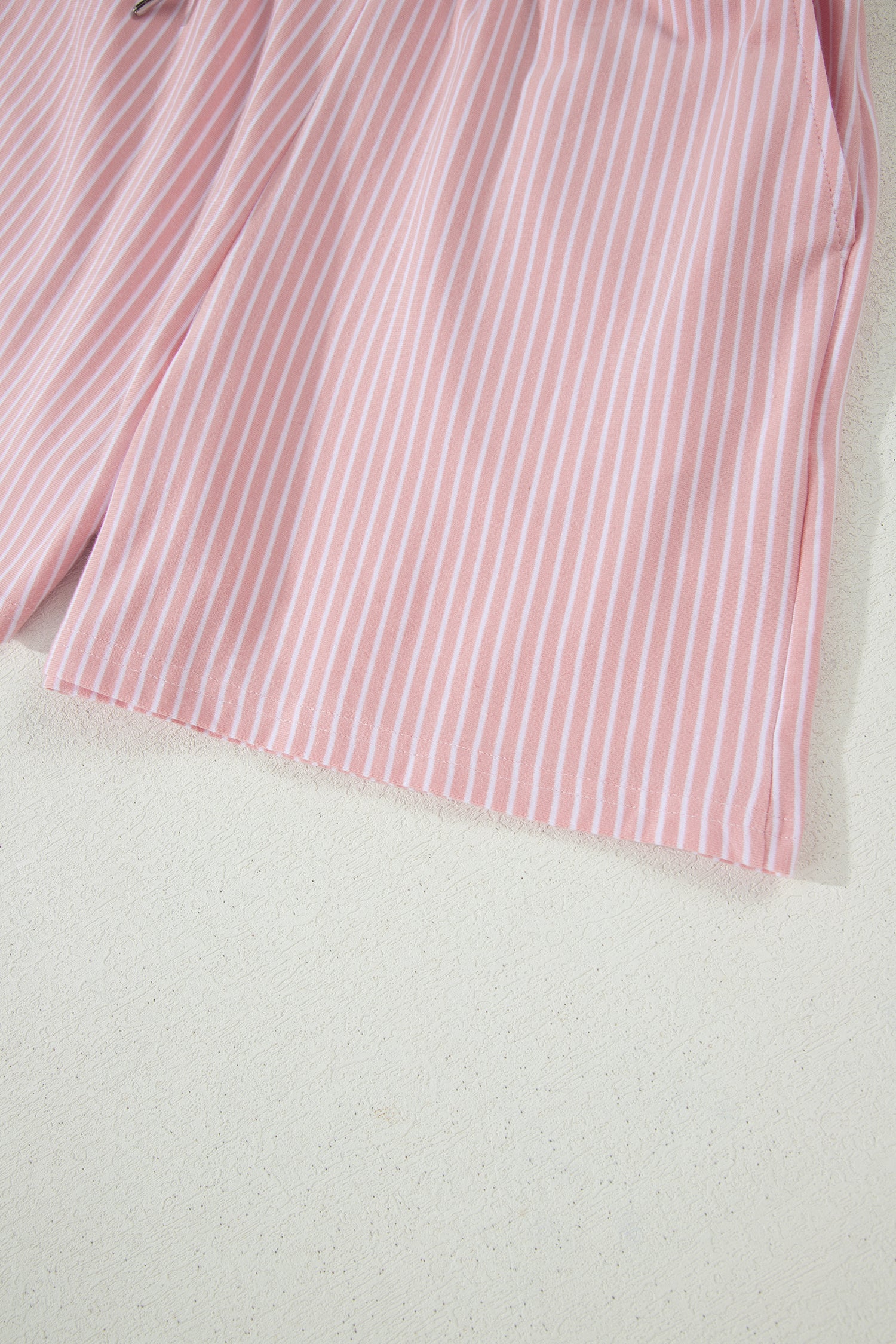 Striped Dolman Sleeve Polo Shirt and Drawstring Shorts Two Piece Set