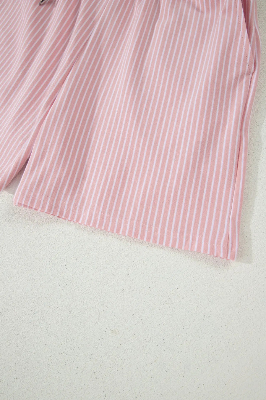 Striped Dolman Sleeve Polo Shirt and Drawstring Shorts Two Piece Set