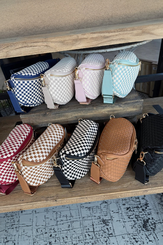 Checkerboard Woven Zip Crossbody Bag Women UK