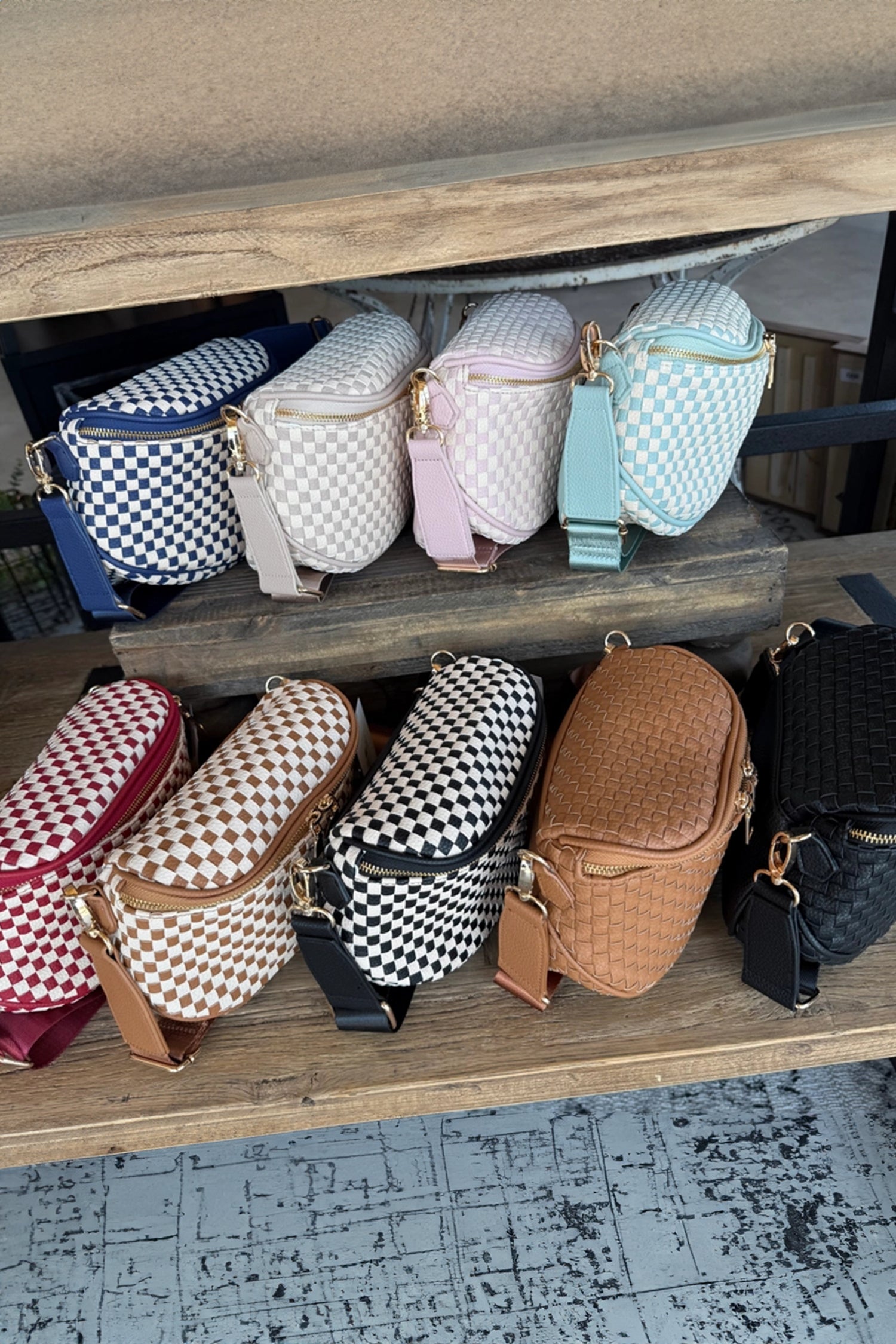 Checkerboard Woven Zip Crossbody Bag Women UK