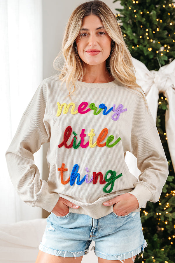 Beige Merry Little Thing Corded Graphic Ribbed Sweatshirt Women UK