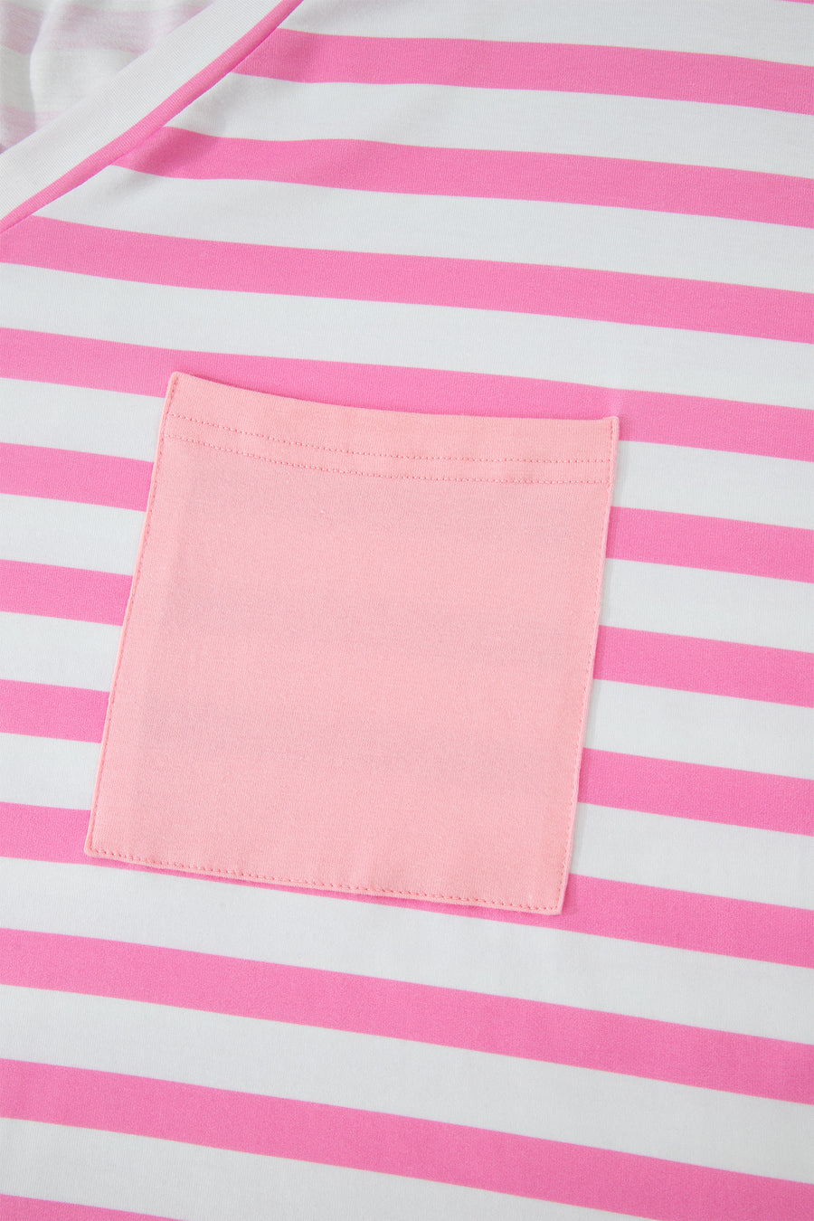 Plus Size Stripe Colourblock V-Neck Tee Patched Chest Pocket Short Sleeve — fabric texture detail | Fashionfitz UK