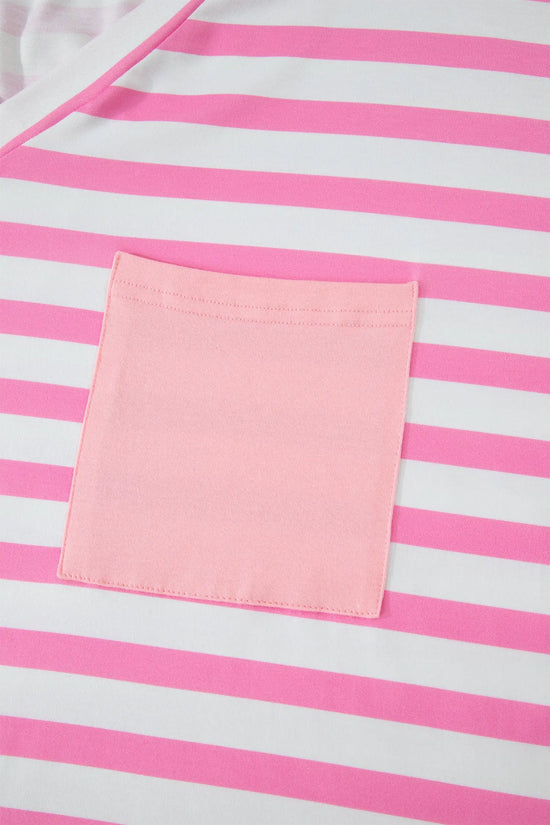 Plus size stripe colourblock v-neck tee patched pocket short sleeve uk | fashionfitz