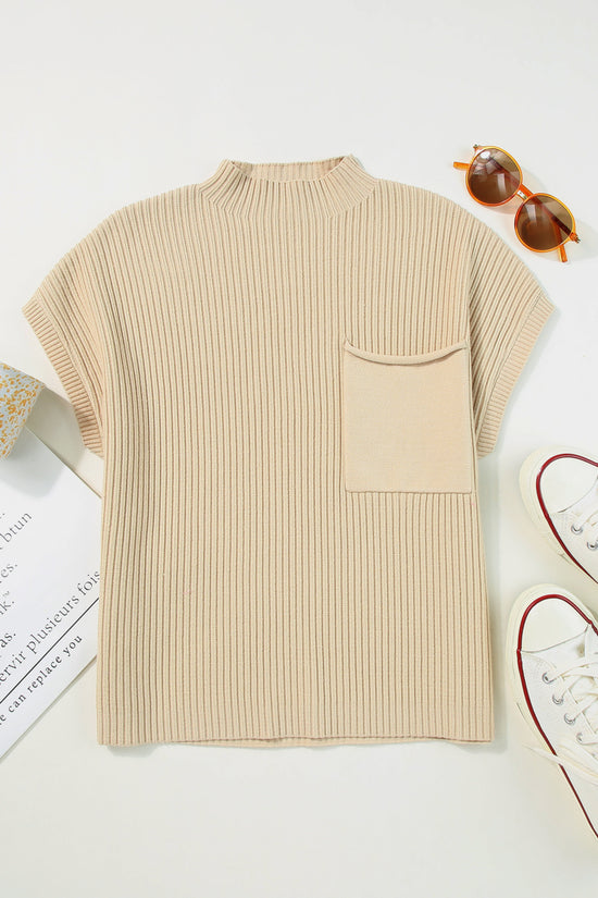 Cozy Oatmeal Sweater Dress - Ribbed Knit with Pockets