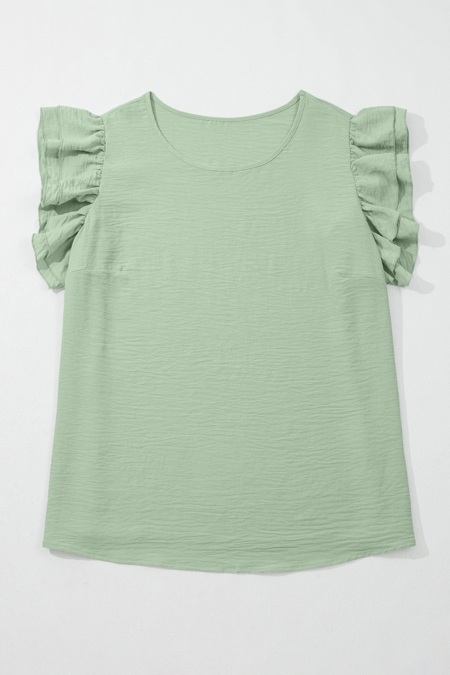 Clearly Aqua Plus Size Double Ruffle Sleeve Crew Neck Top Solid