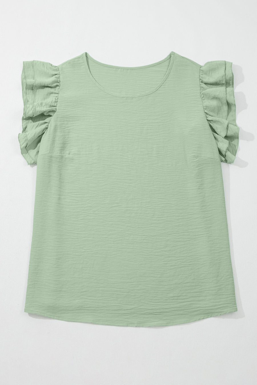 Clearly Aqua Plus Size Double Ruffle Sleeve Crew Neck Top Solid — back view | Fashionfitz UK