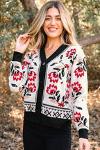 Floral Button-Up Knit Cardigan