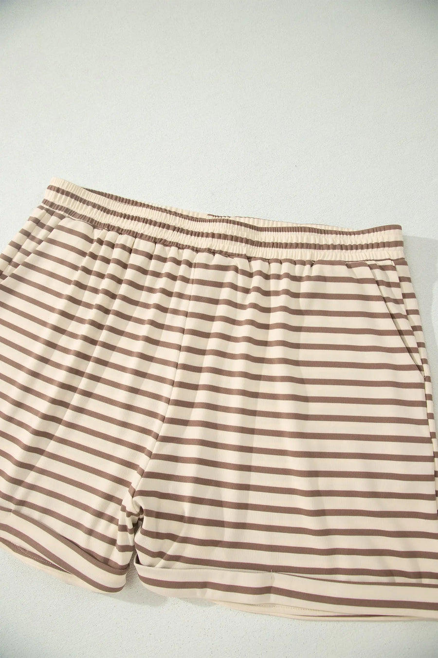 Stripe Half-Button Top & Shorts Plus Size Loungewear Set Women UK — angled view | Fashionfitz UK