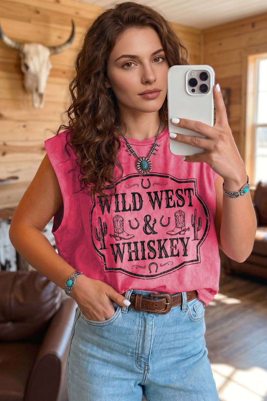 Bonbon WILD WEST WHISKEY Print Sleeveless Muscle Top