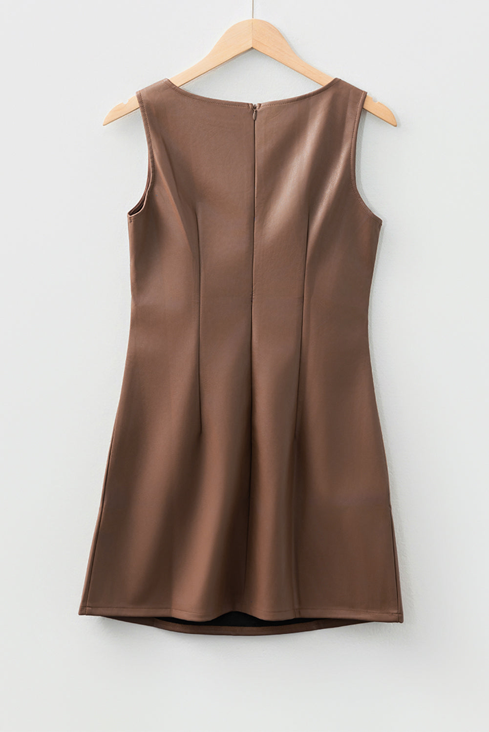 Brown Faux Leather Sleeveless Mini Dress