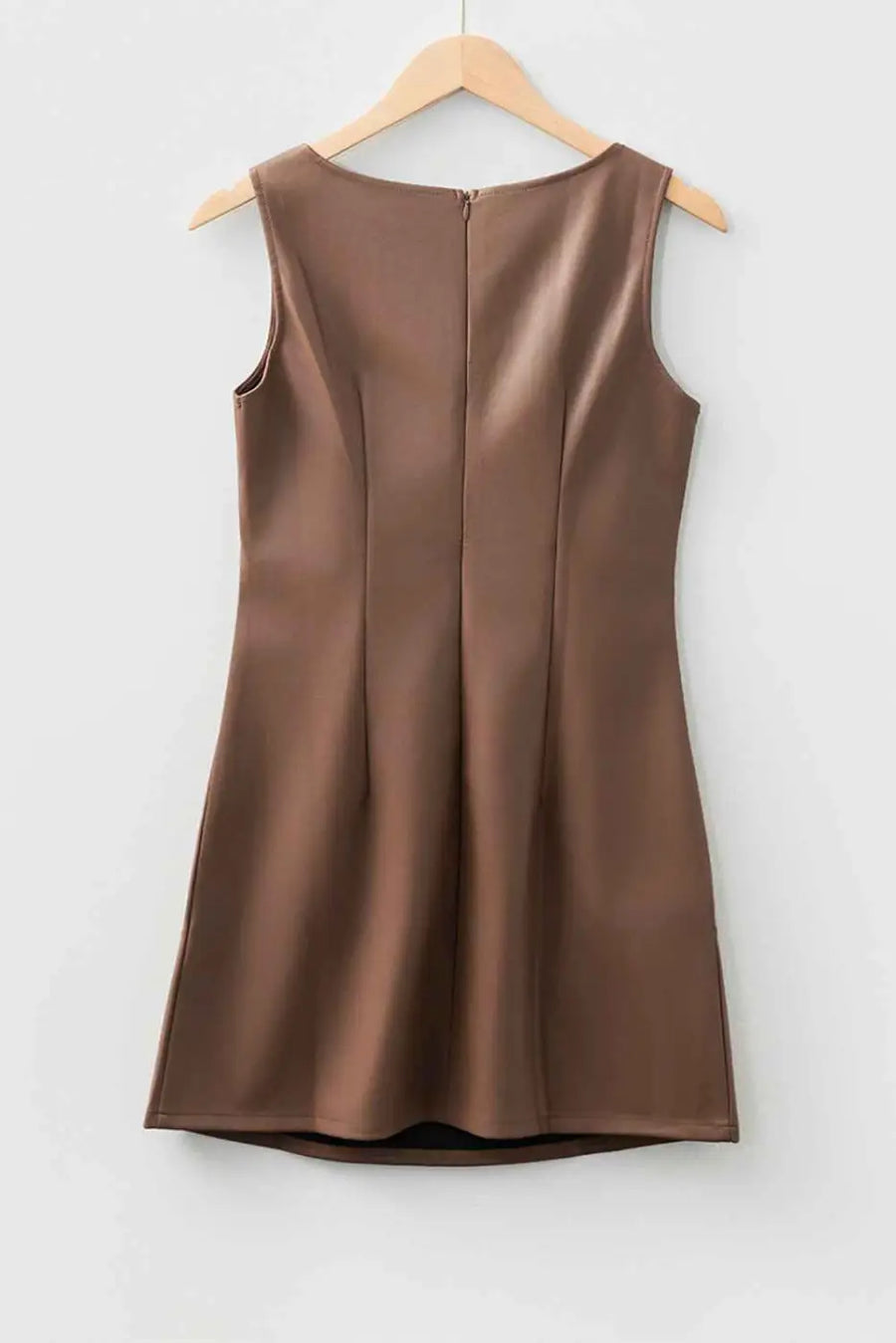 Brown faux leather sleeveless mini dress | fashionfitz