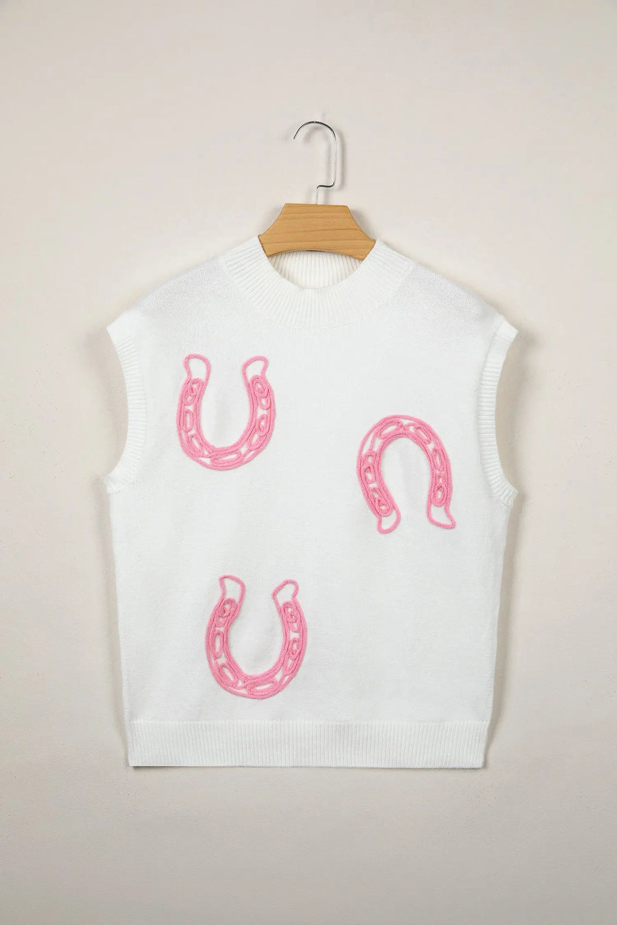 Corded horseshoe western sweater ribbed mock neck short sleeve loose knit sweaters