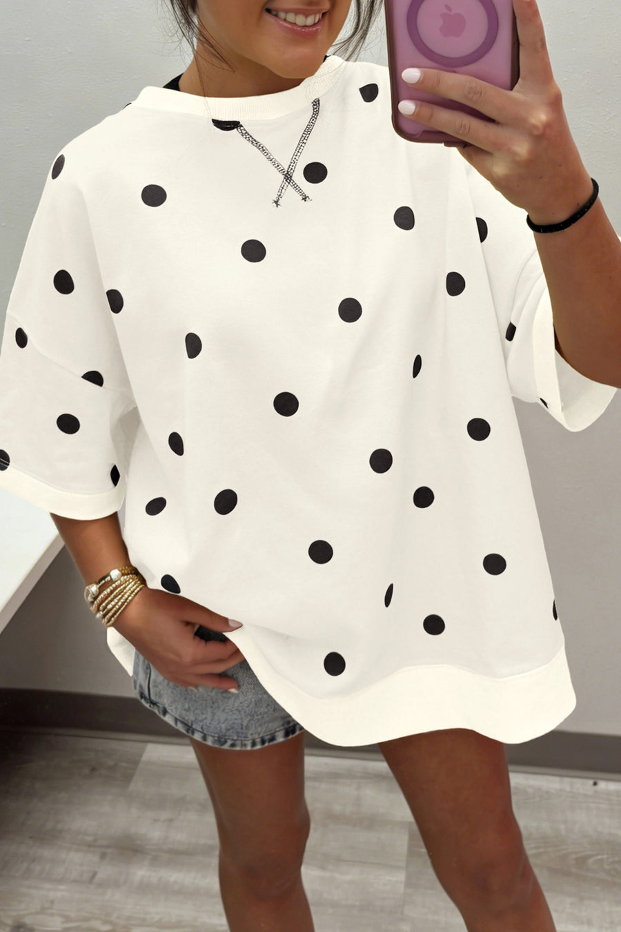 Polka Dot Crossed Seam Detail Oversized Tee Women UK