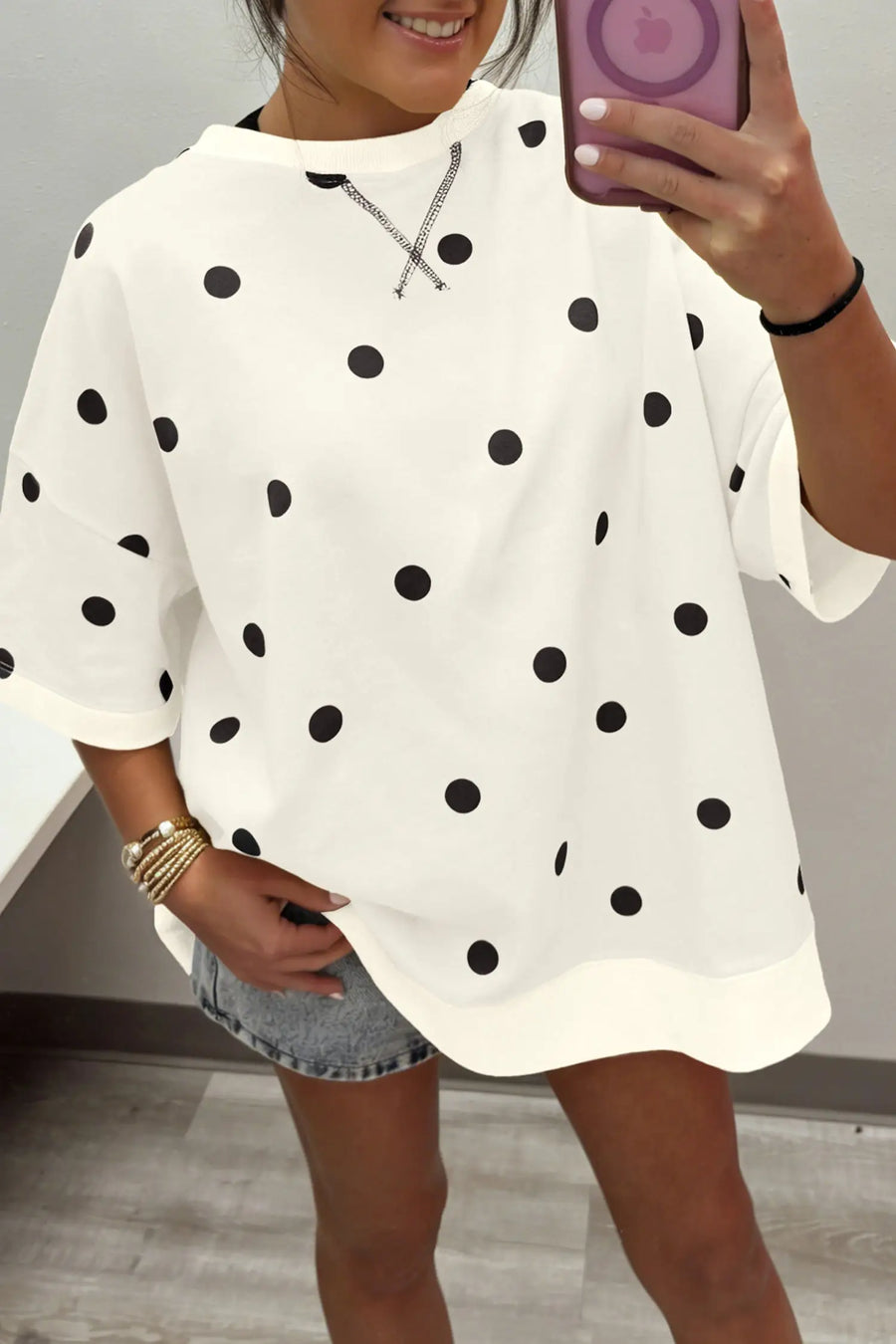 Polka Dot Crossed Seam Detail Oversized Tee Women UK