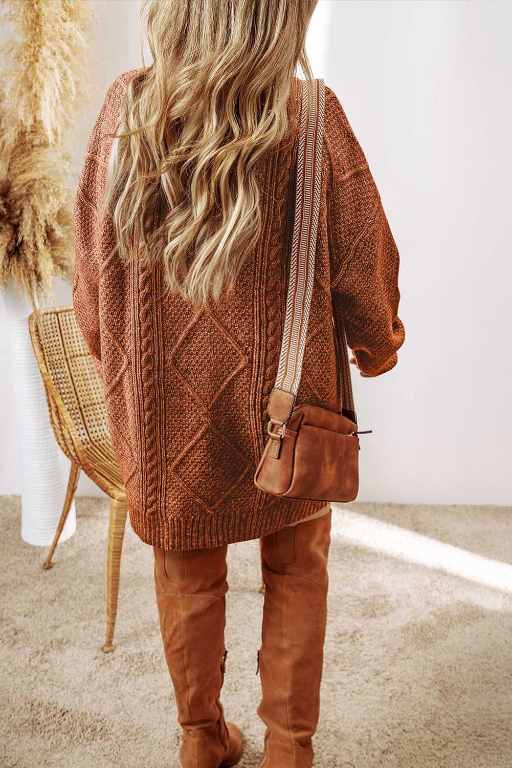 Cable Knit Jumper Dress - Drop Shoulder Loose Fit